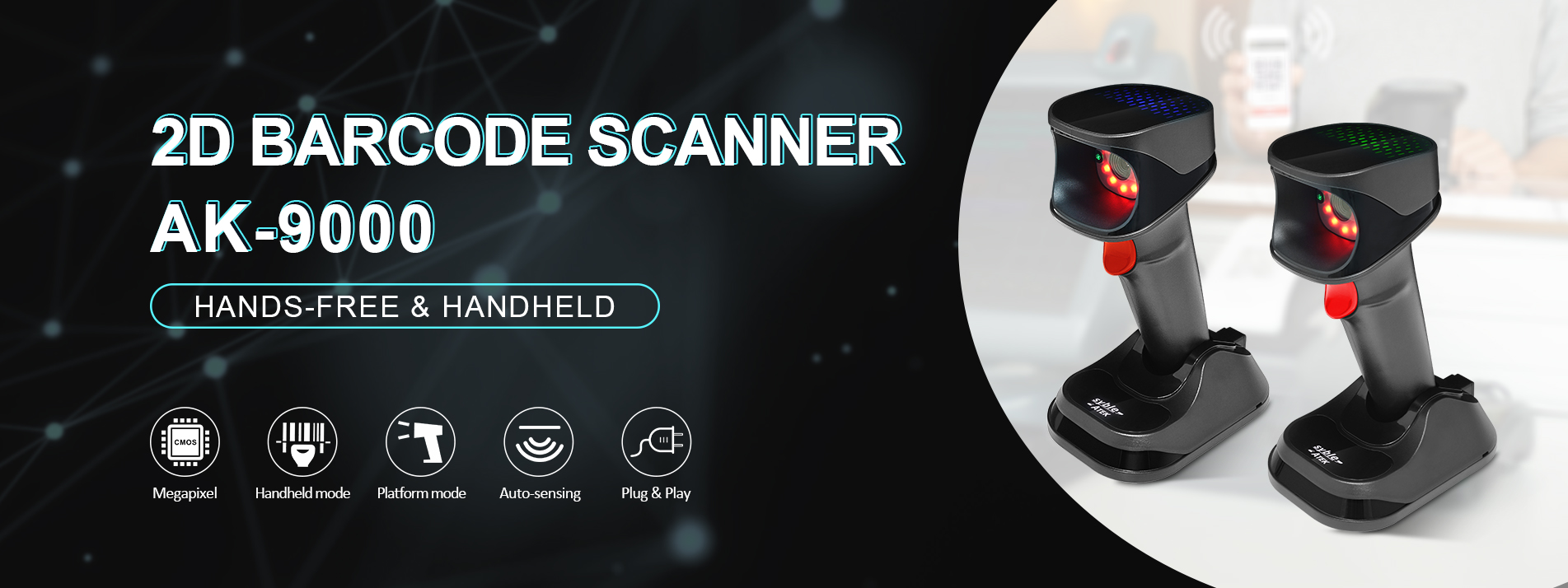 2D Desktop Barcode Scanner Hands-free and Handheld Mode